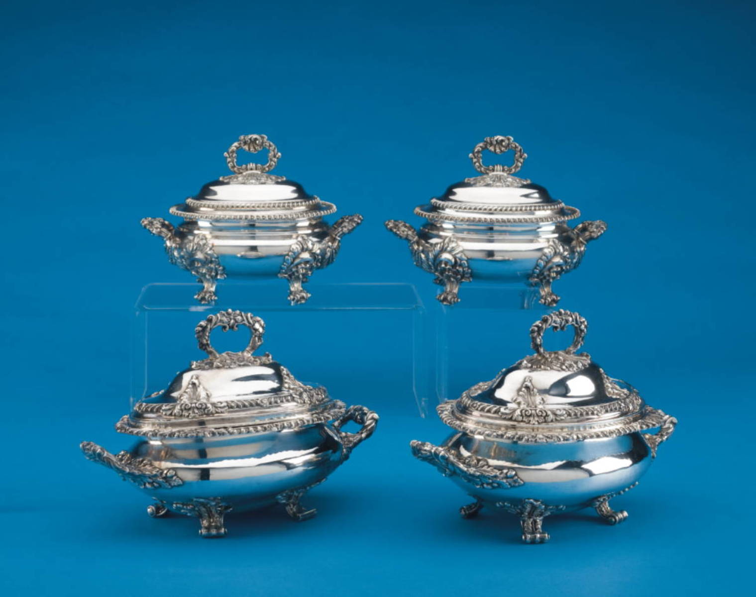 Appraisal: TWO PAIR OF GEORGE IV STYLE SILVERPLATE TUREENS AND COVERS