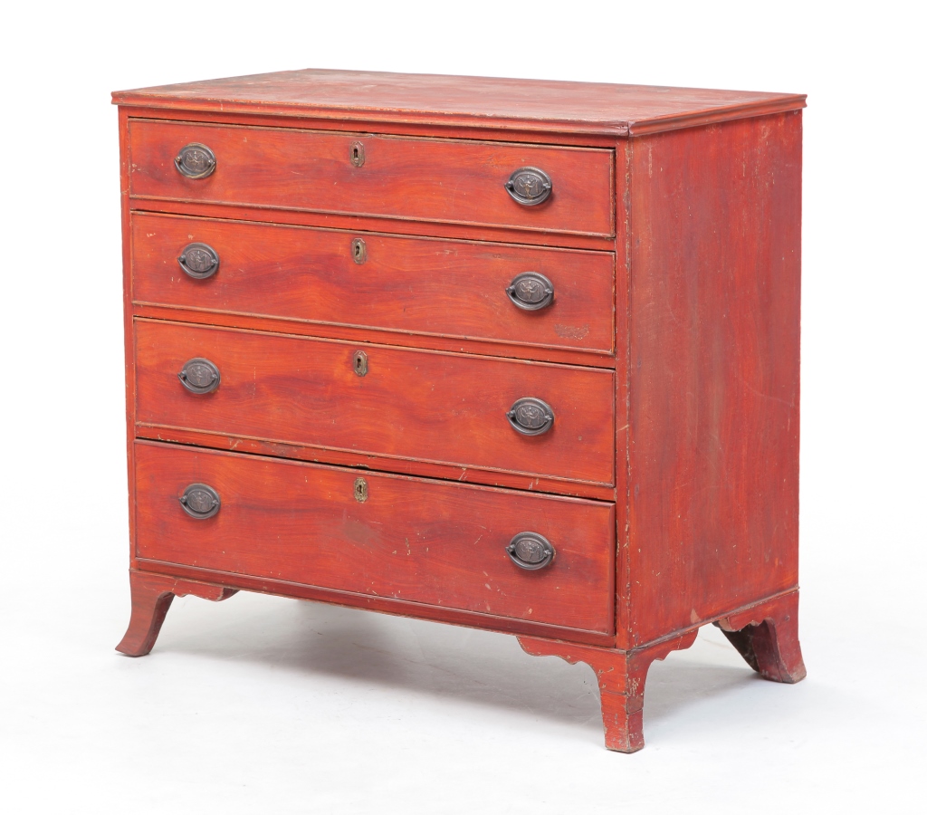 Appraisal: Ca pine French feet and four graduated dovetailed drawers with