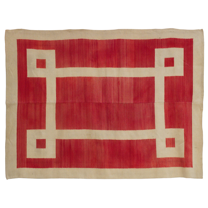 Appraisal: Hispanic rug c geometric design in red with cream design