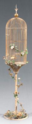 Appraisal: Italian standing birdcage wrought iron with painted wrapped vine and