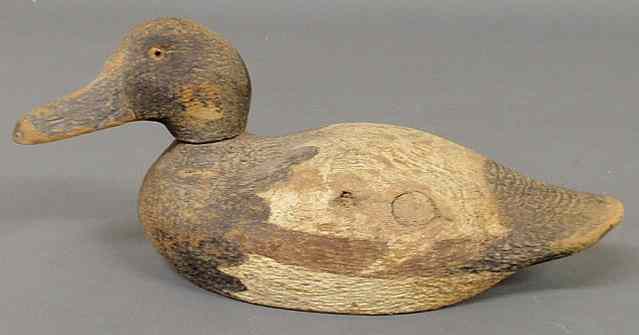 Appraisal: Carved duck decoy with glass eyes h x l