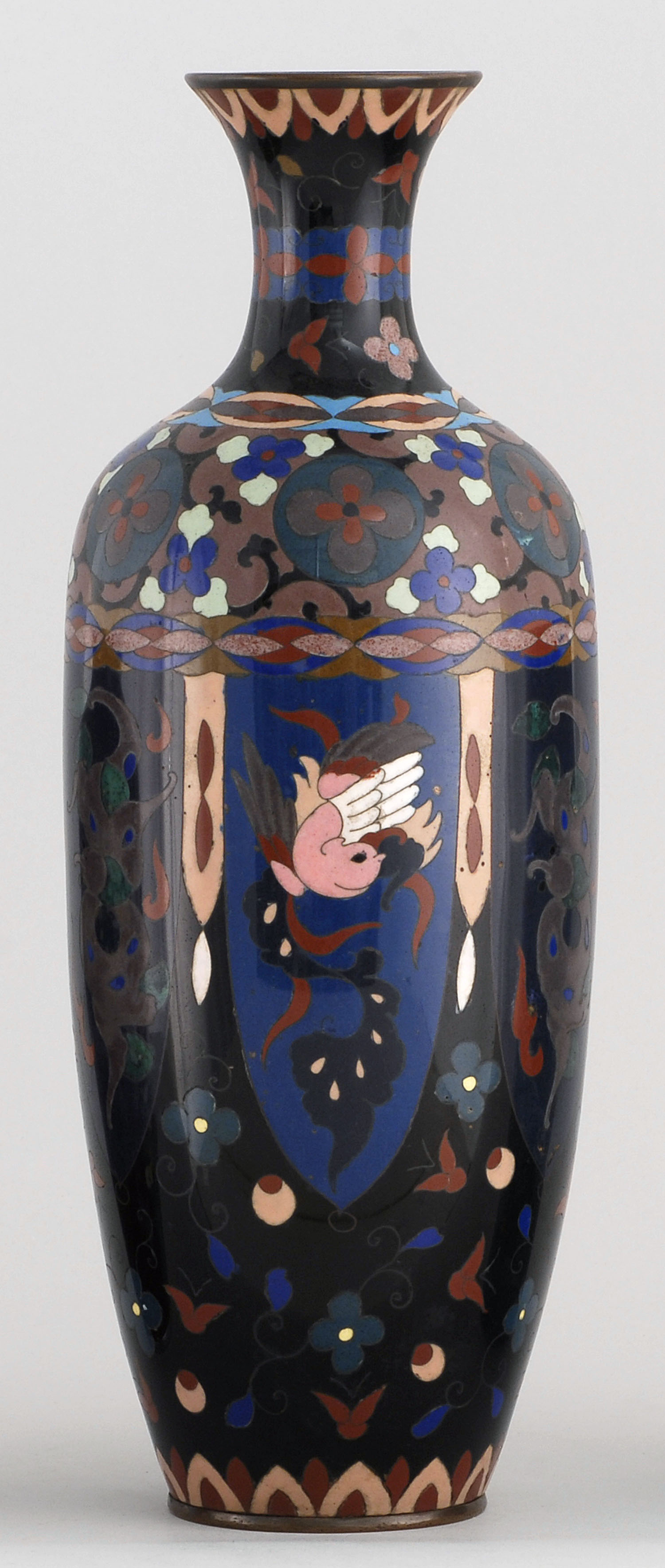 Appraisal: CLOISONN ENAMEL VASE Meiji PeriodIn baluster form with phoenix and