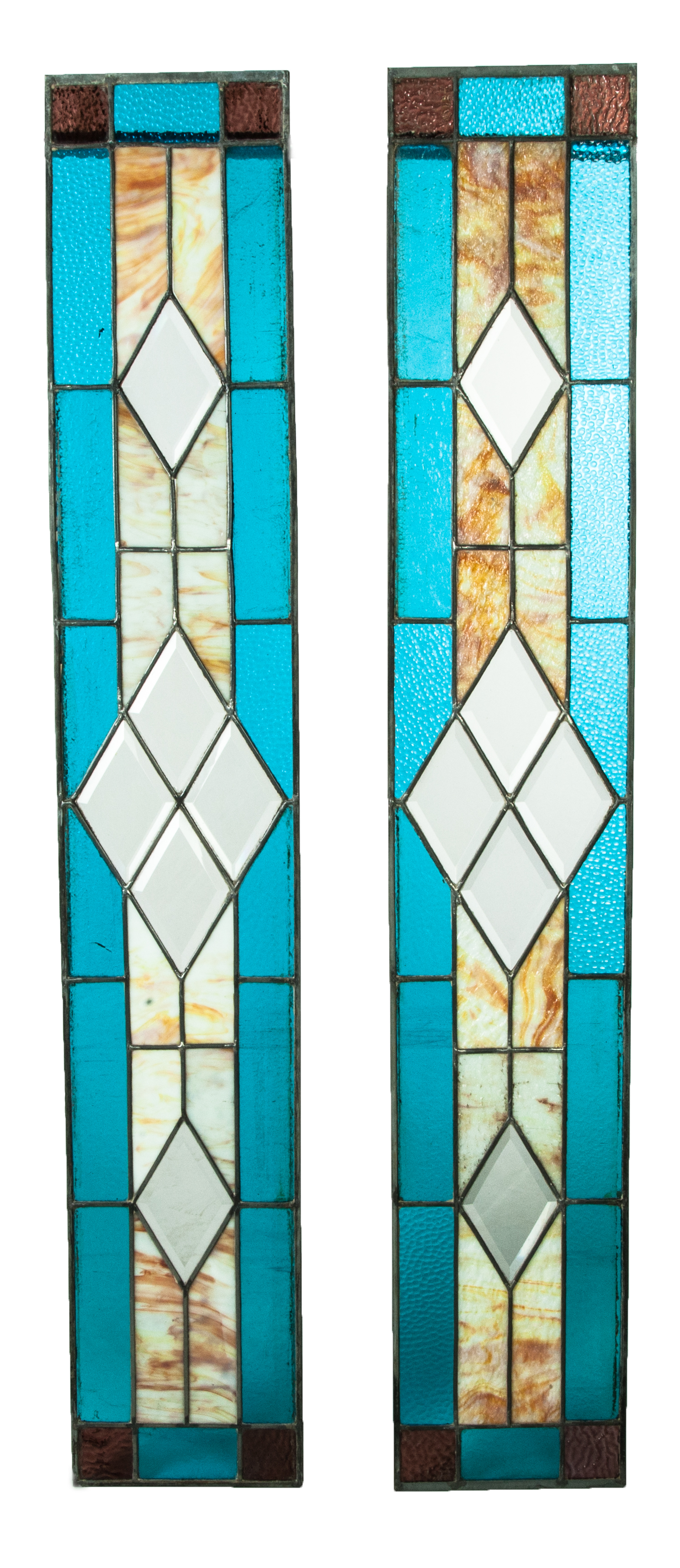 Appraisal: PAIR OF LEADED BEVELED AND COLORED GLASS WINDOW PANELS American