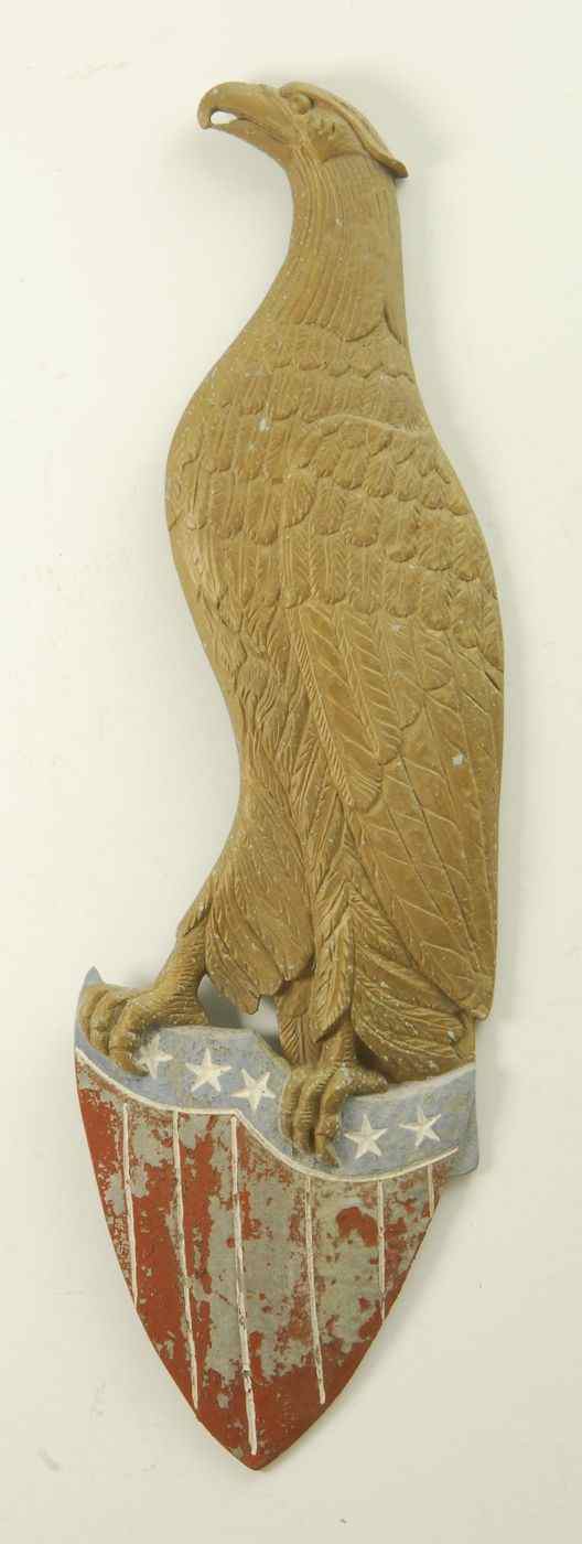 Appraisal: CAST ALUMINUM EAGLE AND LIBERTY SHIELDMid- th CenturyIn gold red