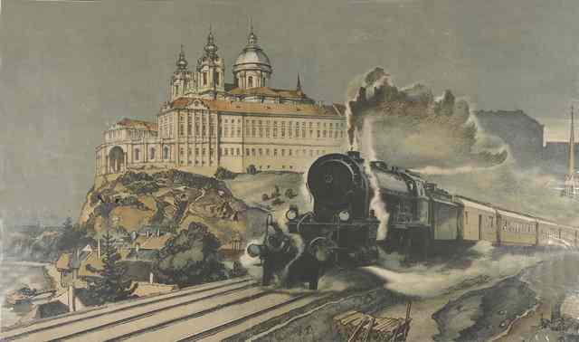 Appraisal: JOSEPH DANILOWATZ - A steam pulled express train on the