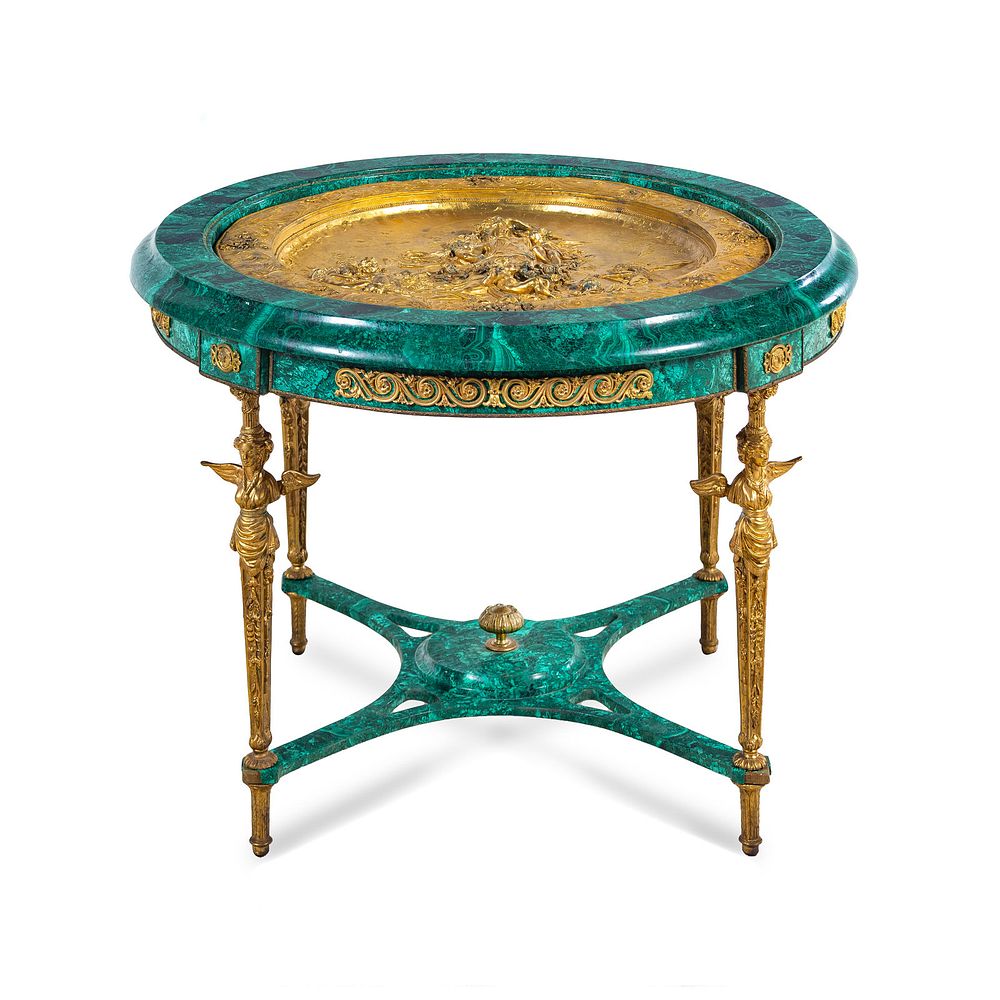 Appraisal: An Empire Style Gilt Bronze Mounted and Malachite Veneered Low