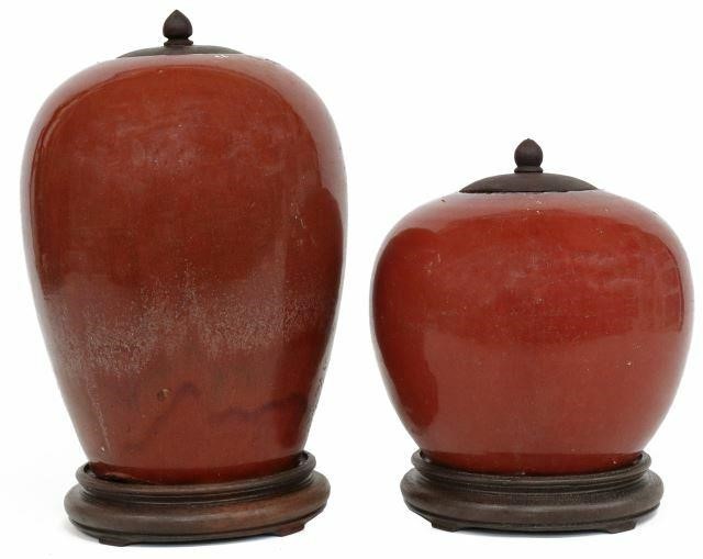 Appraisal: lot of Chinese porcelain lidded jars each in sang de