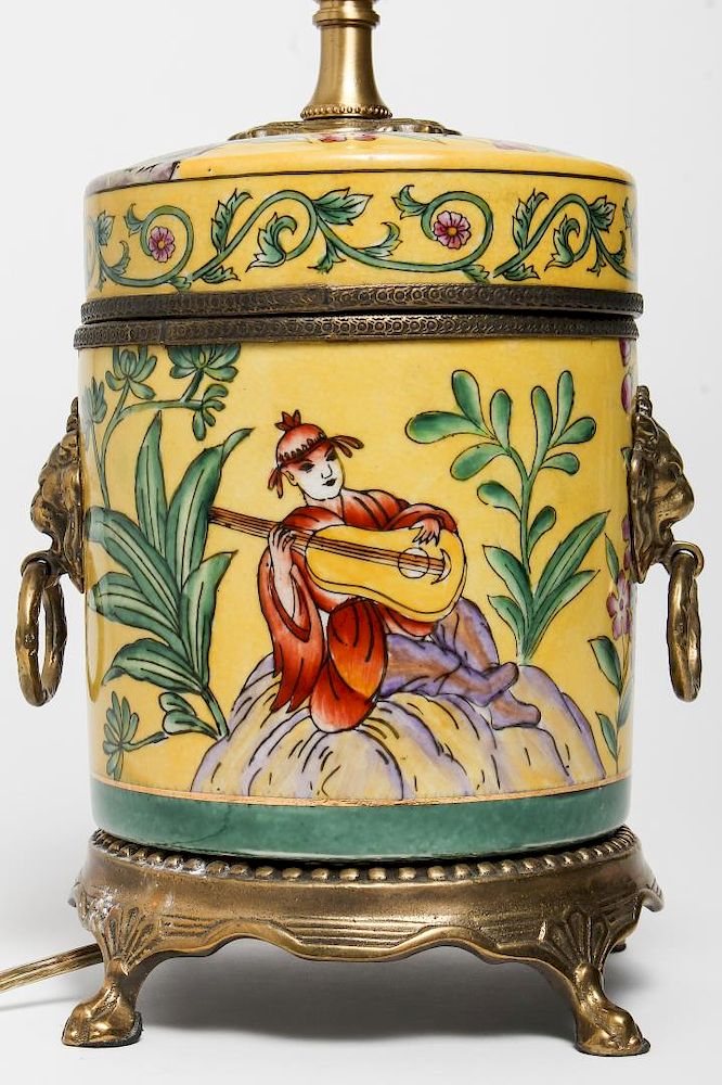 Appraisal: Chinoiserie Table Lamp w Musician Motif Chinoiserie table lamp with