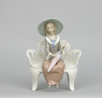 Appraisal: Lladro Waiting in the Park Porcelain Figurine Summer Theatre Actress