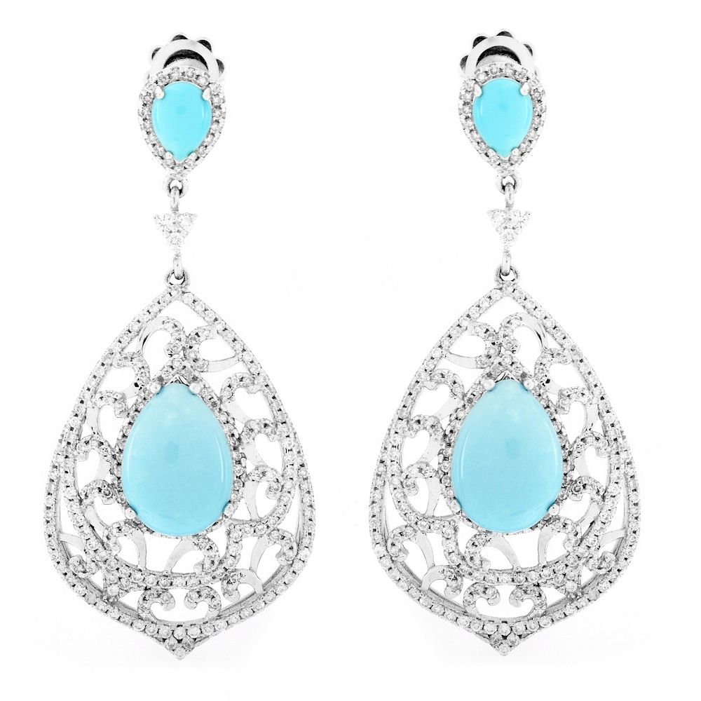 Appraisal: Turquoise Diamond and K Gold Earrings Approx Carat TW Turquoise