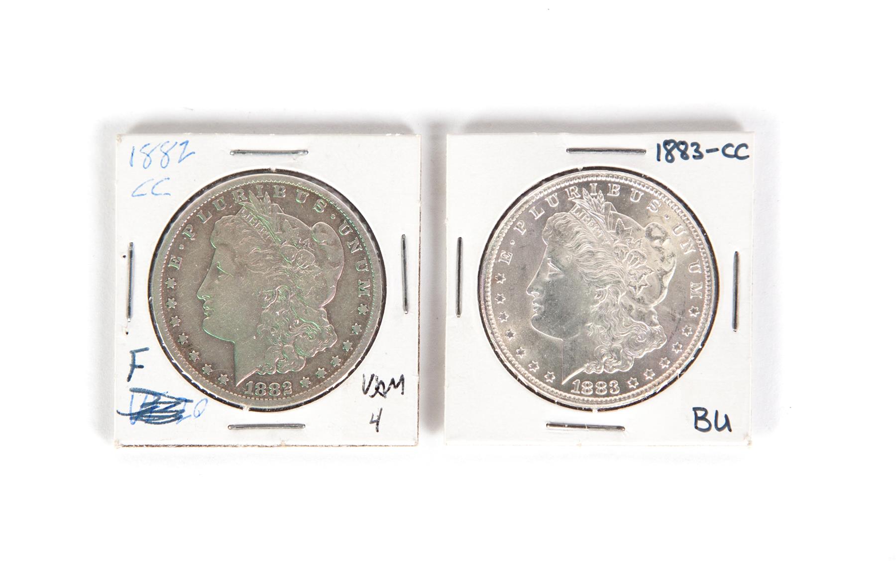 Appraisal: TWO CARSON CITY MORGAN SILVER DOLLARS VAM- possibly fine grade