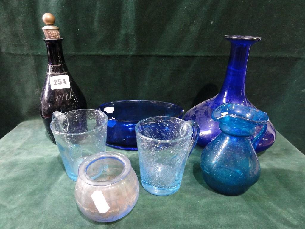 Appraisal: A late th century Bristol Blue type glass decanter and