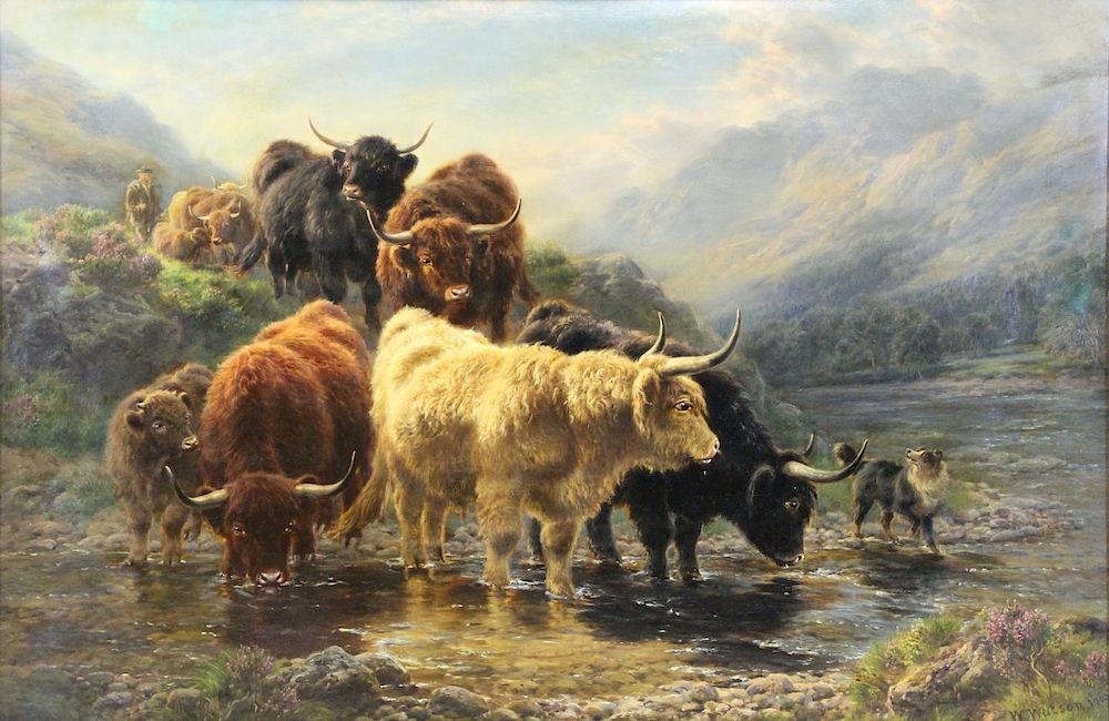 Appraisal: WATSON William Oil on Canvas Highland Cattle Signed and dated