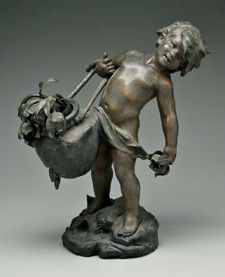 Appraisal: Spelter figure after Auguste Moreau putto with broken vase filled