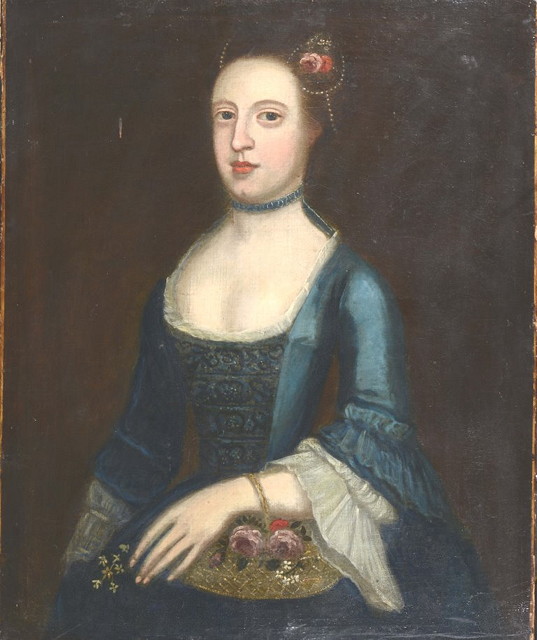 Appraisal: English SchoolHalf length portrait of a lady in formal blue