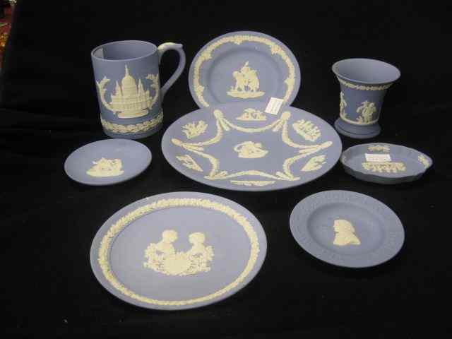 Appraisal: pc Wedgwood Blue Jasperware includes mug vase plates dished more