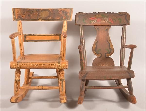 Appraisal: PA th Century Decorated Child's Chairs Two Pennsylvania th Century