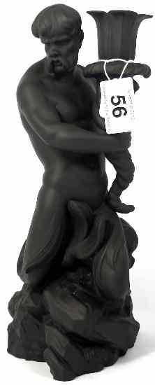 Appraisal: Wedgwood Black Basalt figural Candlestick of Triton holding a Conch