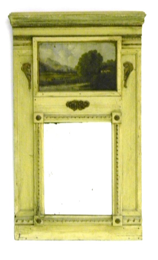 Appraisal: Wall mirror in tabernacle style frame upper panel with polychrome