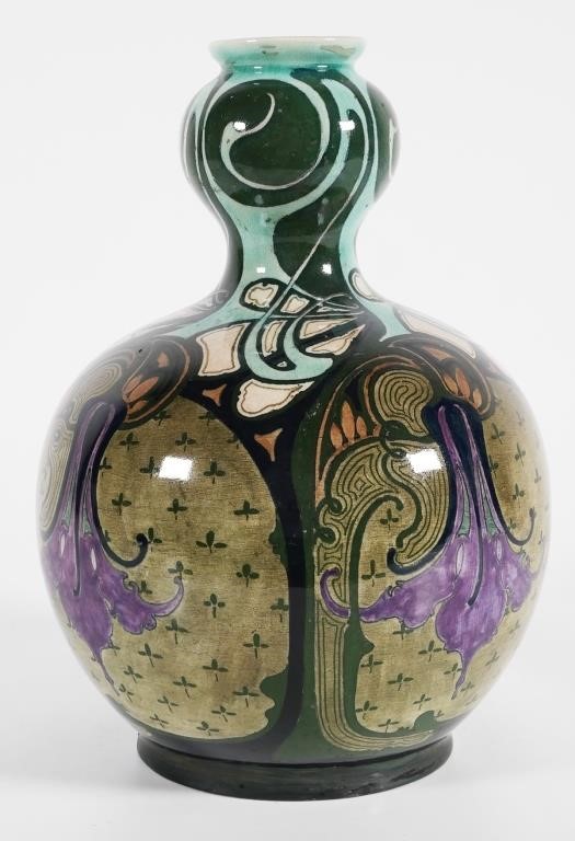 Appraisal: Double gourd Art Nouveau era faience vase by Nicolas Brantjes