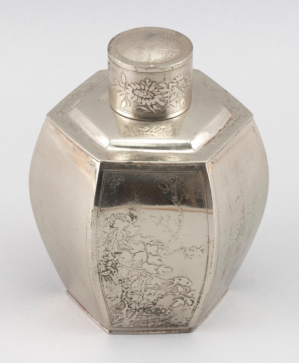 Appraisal: CHINESE SILVER METAL TEA CADDY TH CENTURY HEIGHT CHINESE SILVER