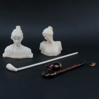 Appraisal: Grouping of Four Tableware Includes two classical Grecian alabaster bust