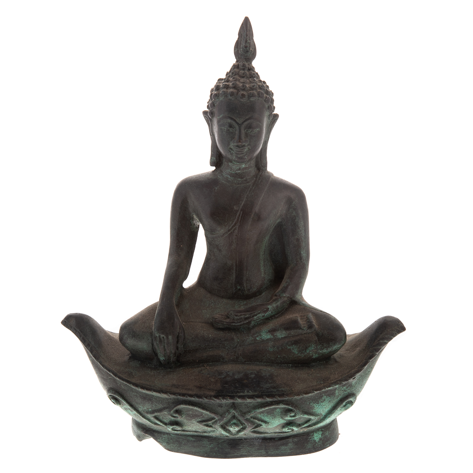 Appraisal: THAI BRONZE SEATED BUDDHA IN BOAT in H