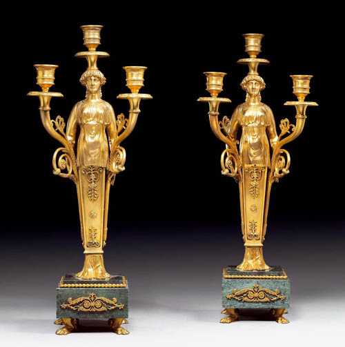 Appraisal: PAIR OF CANDELABRAS Empire style Paris Matte and polished gilt