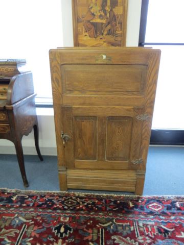 Appraisal: Antique Oak Ice Box lift top door below original insulated