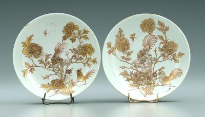 Appraisal: Pair Chinese export porcelain saucers gilt roosters amid flowers with