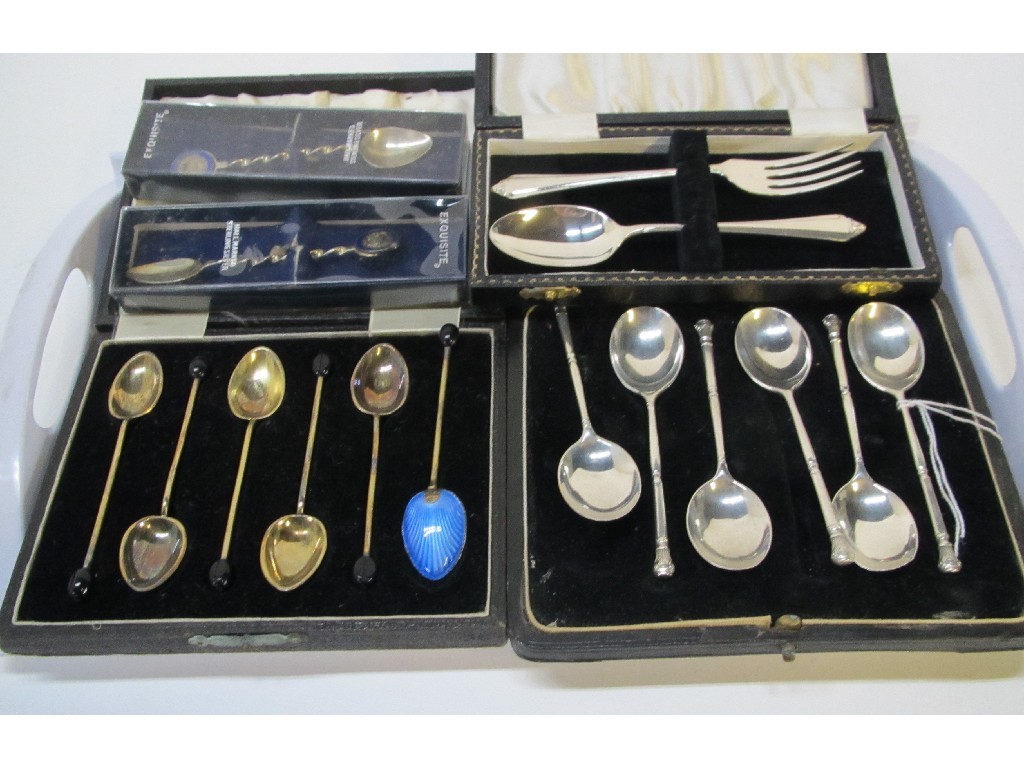 Appraisal: Lot comprising two cased sets silver spoons one enamelled a