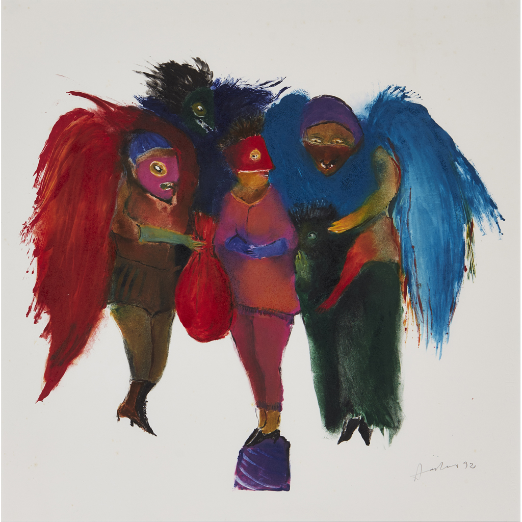 Appraisal: ANA MARIA PACHECO BRAZILIAN B UNTITLED PLUMED FIGURES Signed and