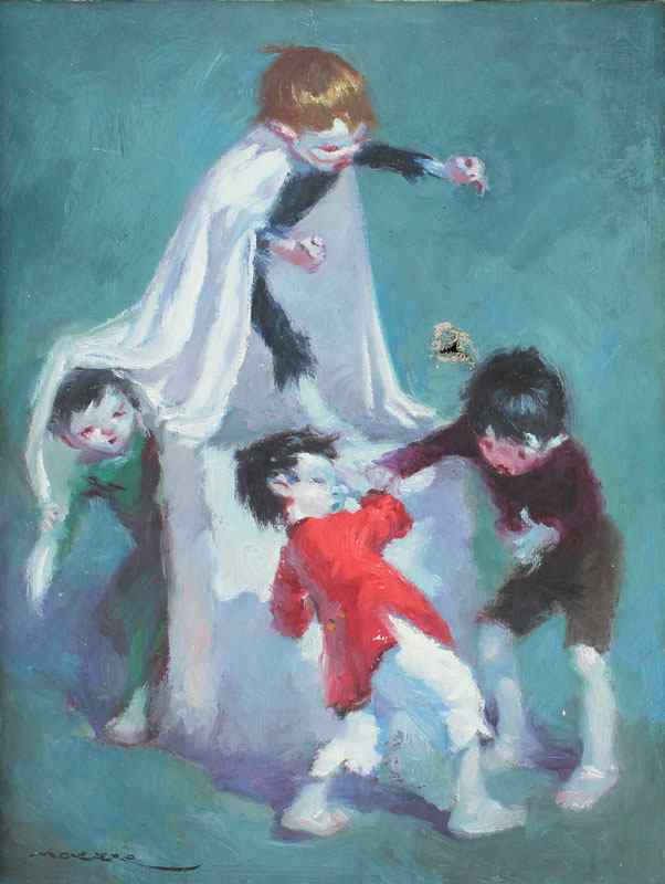 Appraisal: MONEDERO Manuel Spanish - ''Young Children Fighting'' Oil Canvas ''