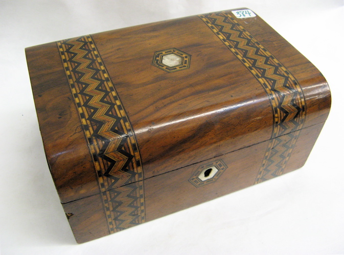 Appraisal: INLAY MAHOGANY BOX with hinged lid and lock hardware Dimensions