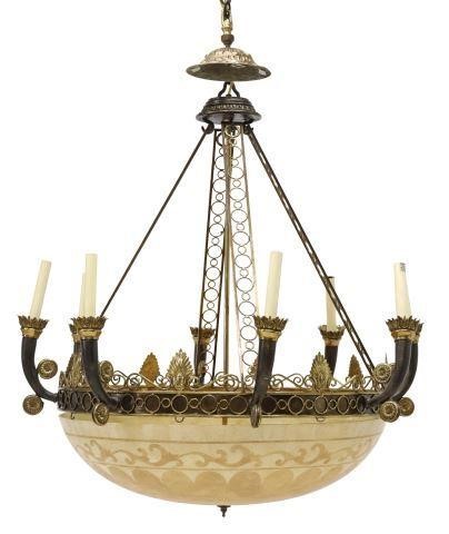 Appraisal: Ostrich egg dome ten-light chandelier Maitland-Smith th c having concentric