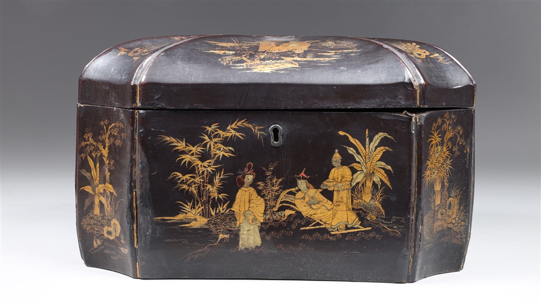 Appraisal: Large circa antique Chinese gilt and lacquered sewing box of