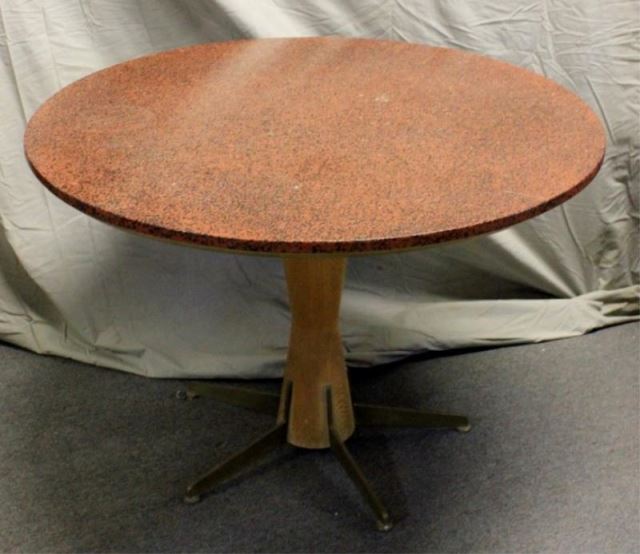 Appraisal: Midcentury Marble Top Center Table with BrassBase Possibly Dunbar Red