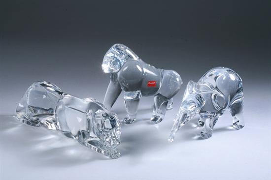 Appraisal: THREE BACCARAT GLASS FIGURES OF A PANTHER GORILLA AND ELEPHANT