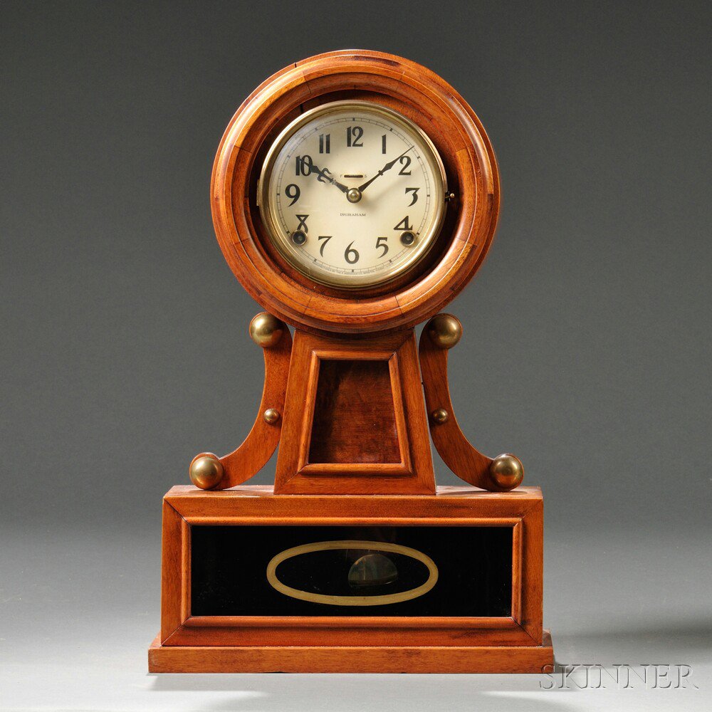 Appraisal: Ingraham Banjo-style Shelf Clock Bristol Connecticut the banjo form stained