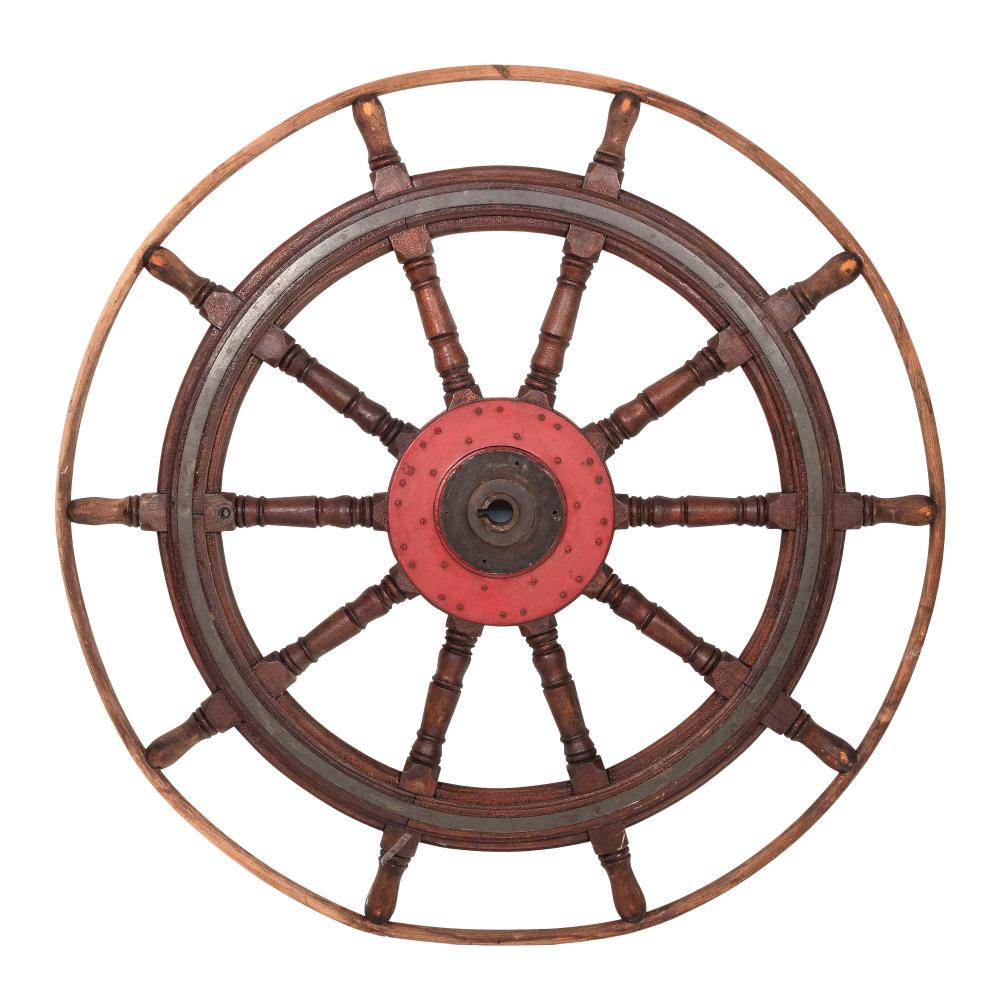 Appraisal: LARGE WOOD AND IRON SHIP'S WHEEL TH CENTURY DIAMETER LARGE