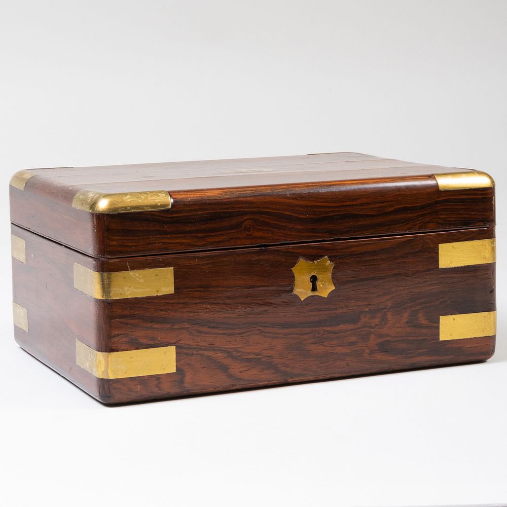 Appraisal: English Brass Mounted Rosewood Correspondence Box Marbleized paper liner monogrammed