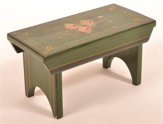 Appraisal: Vintage Paint Decorated Wood Foot Stool Green ground with black