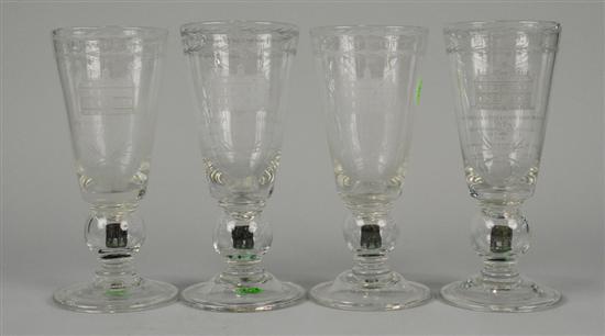 Appraisal: FOUR VERNAY ETCHED GLASS COMMEMORATIVE CHALICES celebrating the Tercentenary of