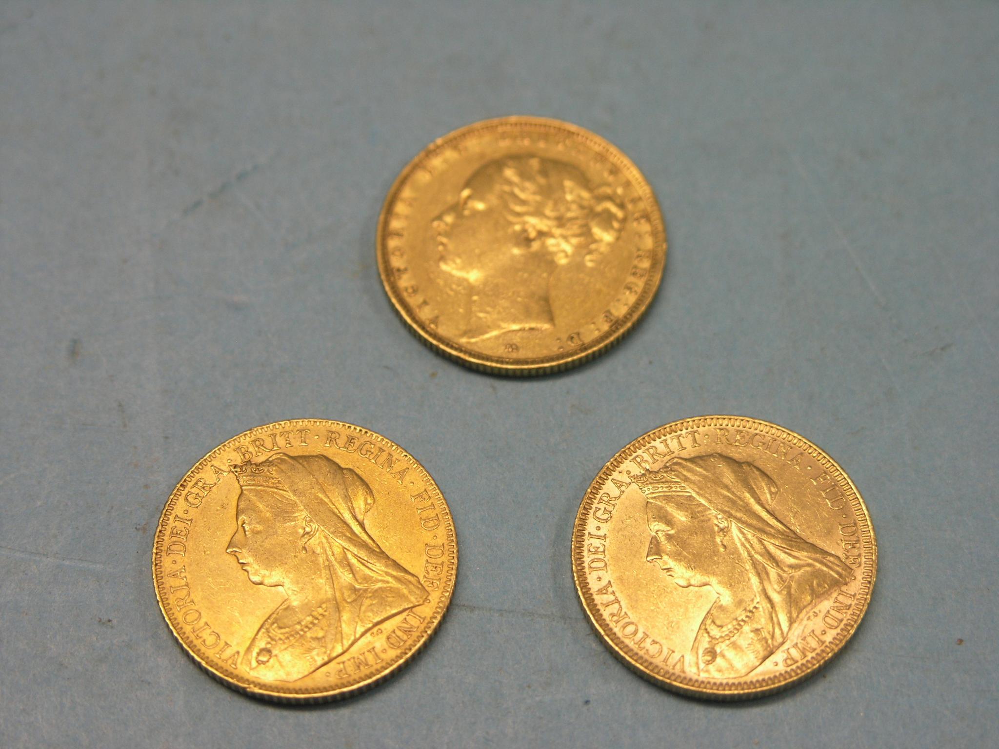 Appraisal: Three Victorian gold sovereigns