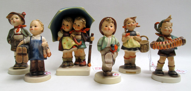 Appraisal: SIX HUMMEL FIGURINES soft paste porcelain TM- - Accordion Boy