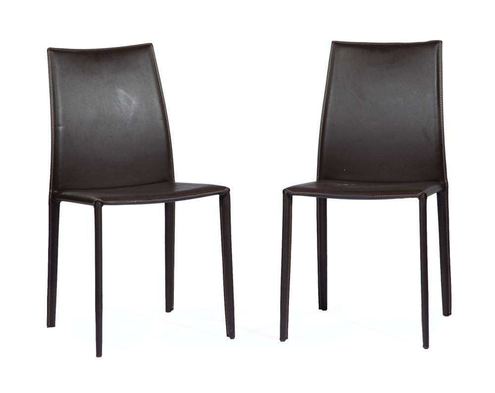 Appraisal: Pair of Modern Leather Side Chairs shaped back overstitch detail