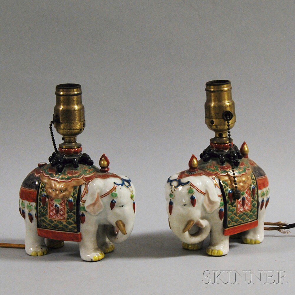 Appraisal: Pair of Ceramic Elephant-form Boudoir Lamps the elephants decorated with