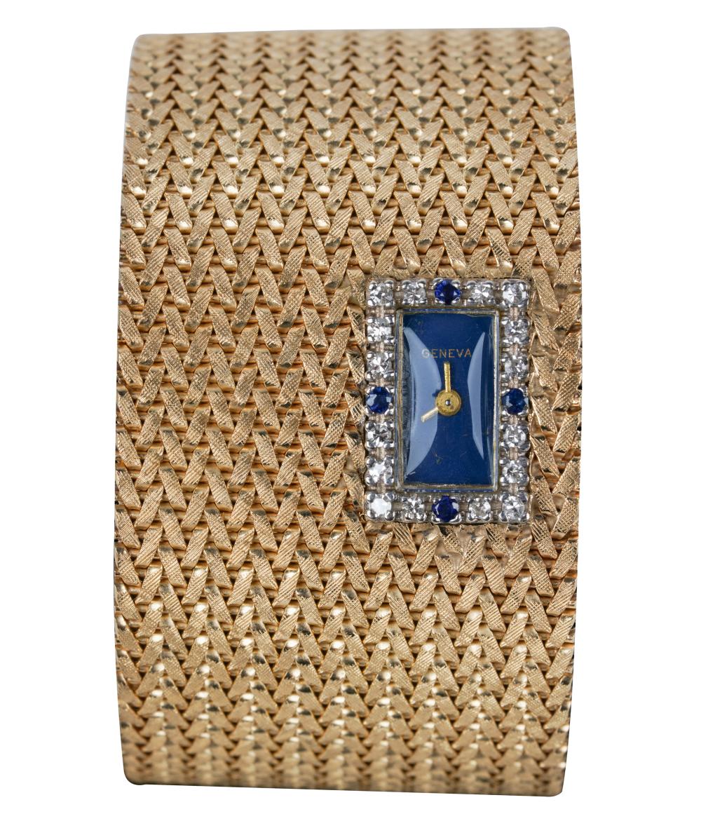 Appraisal: KARAT YELLOW GOLD DIAMOND SAPPHIRE WATCHthe dial marked 'Geneva' below