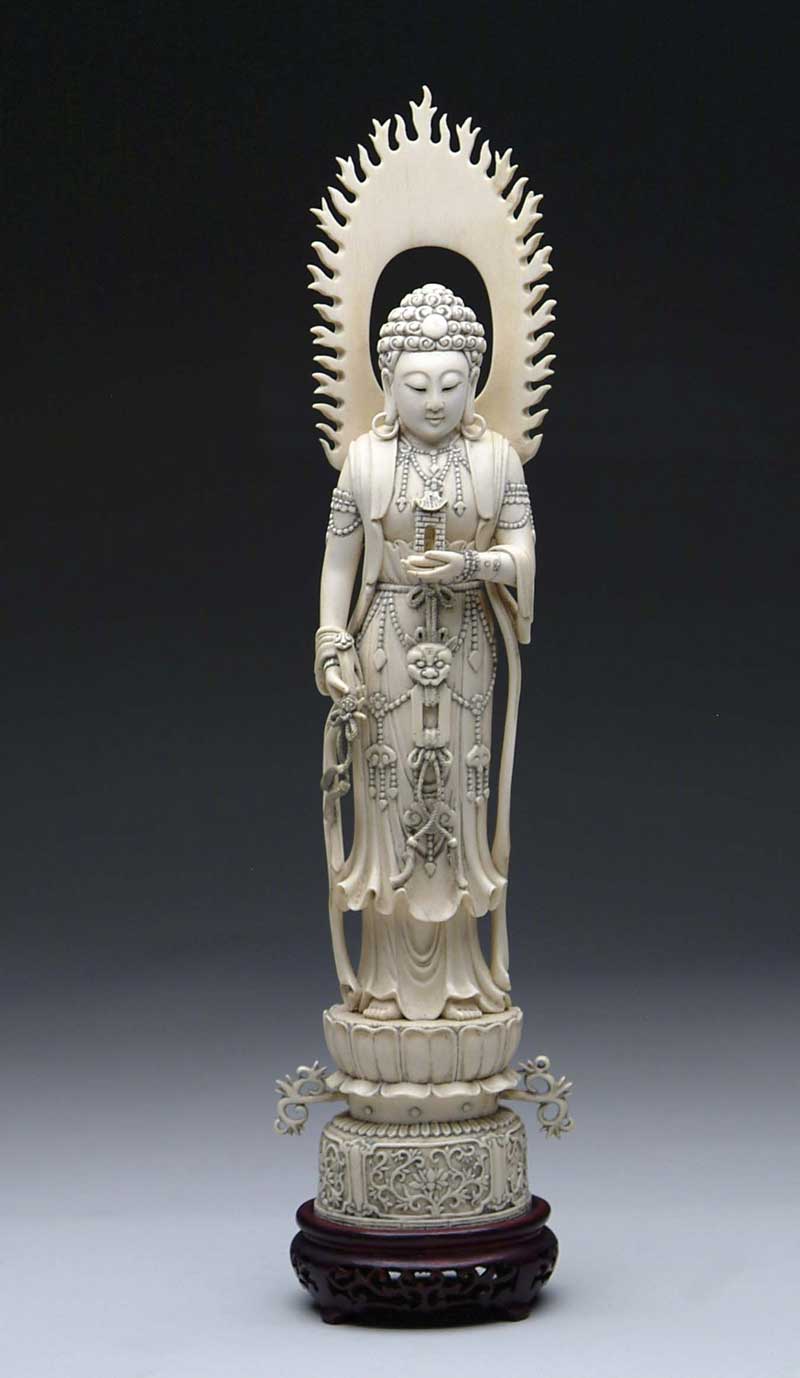 Appraisal: CARVED ORIENTAL IVORY GODDESS FIGURE Detailed ivory carving shows a