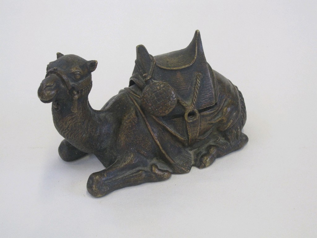 Appraisal: Austrian bronze inkwell modelled as a recumbent camel the saddle